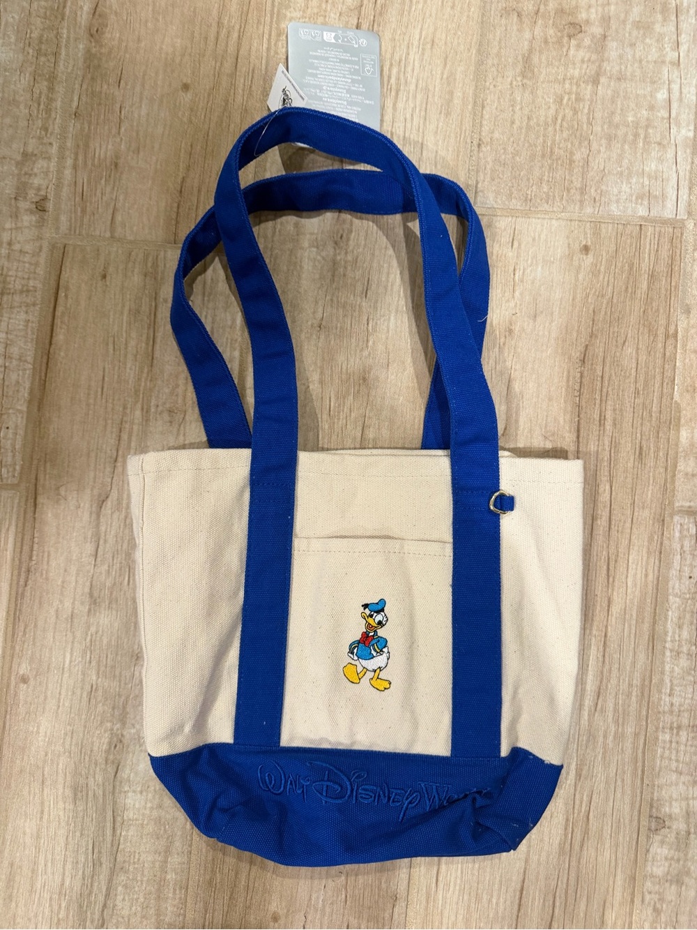 Disney viral Canvas Tote Bag with Donald Duck Embroidery in Cream and Royal Blue